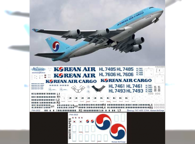 Декаль на самолет боенг 747-400 (Корейские Air)