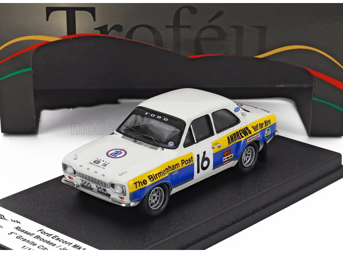 FORD Escort Mki №16 Rally City Granite (1975) Russell Brookes - John Brown, White Blue Yellow