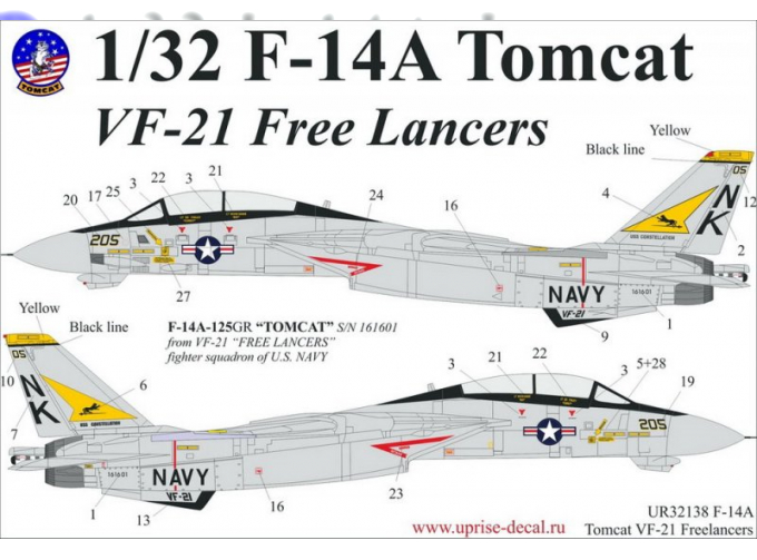 Декаль F-14A Tomcat VF-21 Lancer, with stencils