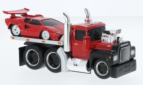 MACK R685ST Flatbed (1980) with LAMBORGHINI Countach, red/black