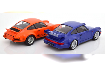 PORSCHE 911 RSR and 964 RS set with 2 modelcars orange / black and blue