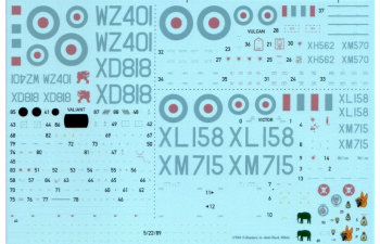 Декаль V-Bombers in Anti-flash white. Vickers Valiant, Avro Vulcan, Handley-Page Victor. 6 Markings