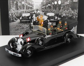 MERCEDES BENZ 770k Parade Cabriolet Open (1938) With Figures Adolf Hitler - Hermann GÖring - Heinrich Himmler - Reinard Heydrich - Joseph Goebbels - Ss Driver Erich Kempka, Military Black