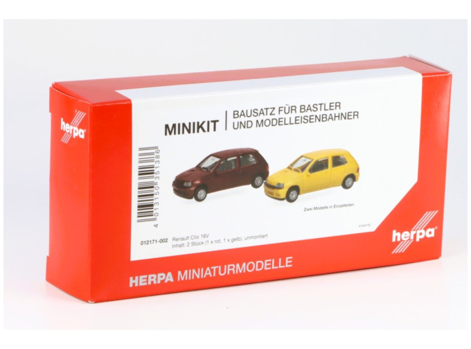 Сборная модель RENAULT Clio 16V, 2шт (желтый/красный)