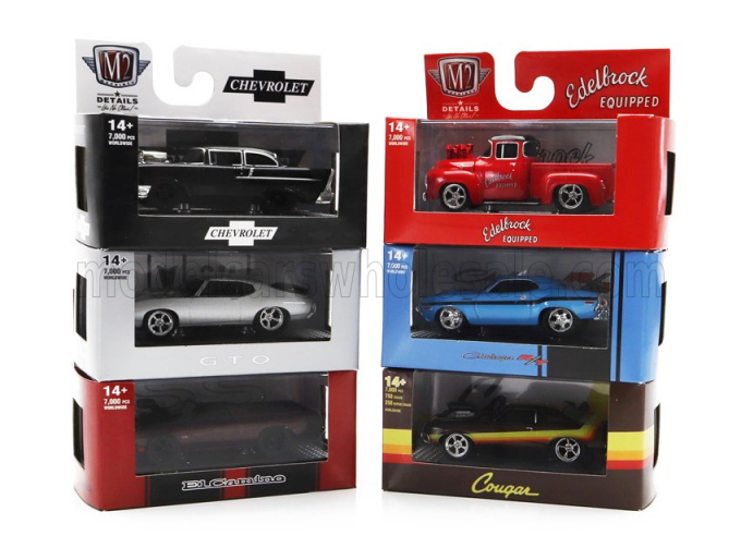 PONTIAC Set Assortment 6 Pieces - Gto (1969) - DODGE Charger - CHEVROLET El Camino - 150c - MERCURY Cougar - FORD F-100 Pick-up, Various