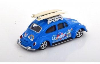 VOLKSWAGEN Beetle Kafer Maggiolino With Surfboard Peace & Love (1955), Light Blue