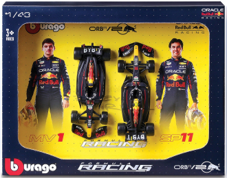 Набор из двух моделей RED BULL Set F1 2x Rb20 Team Oracle Red Bull Racing №1 World Champion Season (2024) Max Verstappen + №11 Sergio Perez, Matt Blue Yellow Red