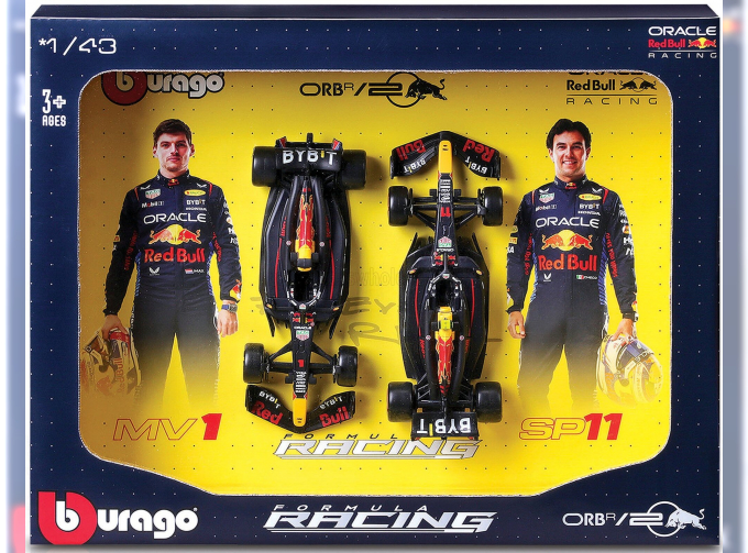 Набор из двух моделей RED BULL Set F1 2x Rb20 Team Oracle Red Bull Racing №1 World Champion Season (2024) Max Verstappen + №11 Sergio Perez, Matt Blue Yellow Red