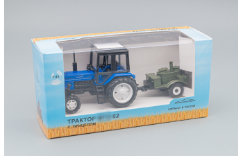 Трактор МТЗ-82 (металл / пластик) синий, с прицепом "Кухня"