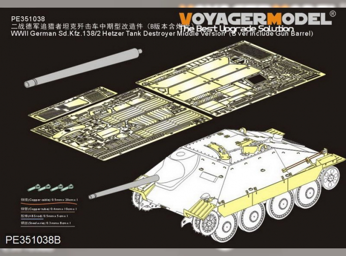 Фототравление WWII German Sd.Kfz.138/ 2 Hetzer Tank Destroyer Middle Version