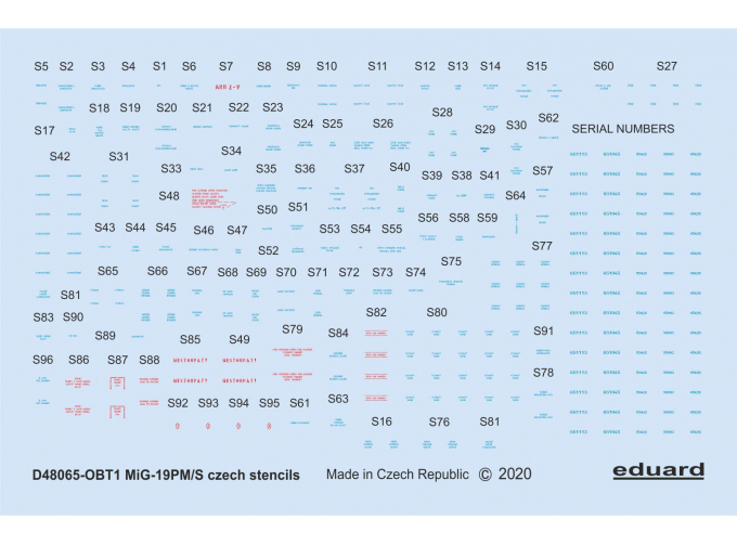 Декаль для МиГ-19 тех.надписи, чешские