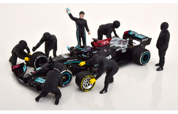 FIGURES F1 Set 2 2022 - Diorama Pit-stop Set 7 X Meccanici - Mechanics - With Decals, Black Green