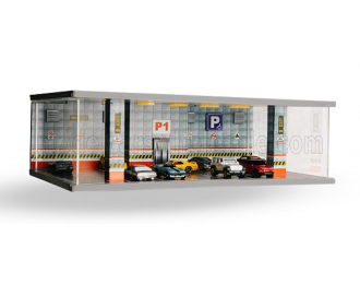 VETRINA DISPLAY BOX Diorama Parcheggio Primo Piano - Parking P1 Red Floor - Cars Not Included - Lungh.lenght Cm 43.0 X Largh.width Cm 25.0 X Alt.height Cm 14.0, Various