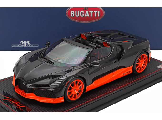 BUGATTI Mistral W16 World Record Configuration (2023) - Con Vetrina - With Showcase, Black Orange Fluo