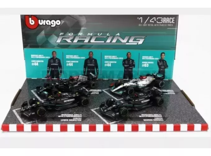 MERCEDES-BENZ GP Set F1 4x W14 Team Mercedes-amg Petronas Formula One №44 Season (2023) Lewis Hamilton - №63 Season (2023) George Russel - W13 №44 Season 2022 Lewis Hamilton - W12 N 44 Season 2021 Lewis Hamilton, Matt Black Silver