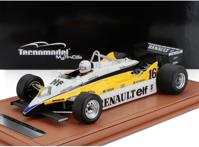 RENAULT F1 Re30b V6 Turbo Team Renault Elf №16 Winner Italy Gp (with Pilot Figure) (1982) Rene Arnoux, White Yellow Black