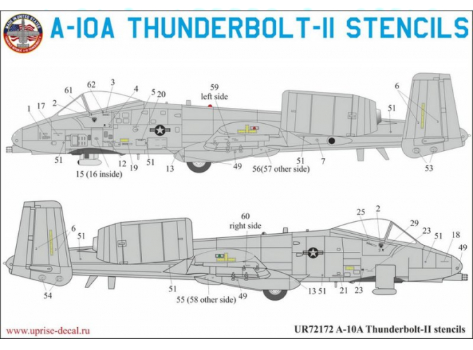 Декаль для A-10A Thunderbolt, тех. надписи