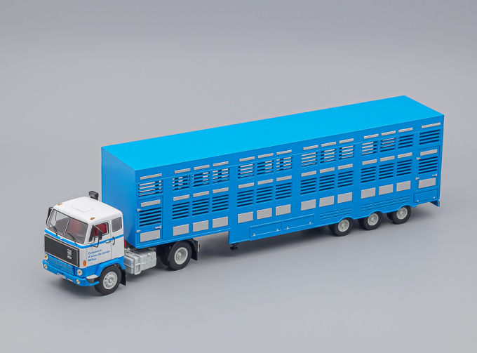 VOLVO F89 Truck Commerce D'ovins Du Larzac Millau - Livestock Transporter - Trasporto Animali (1978), light blue / white