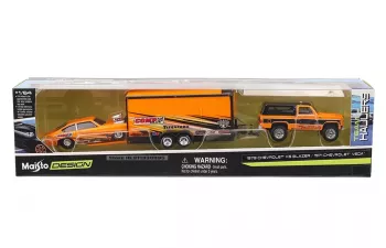 CHEVROLET Blazer K5 (1979) With Trailer Car Transporter + CHEVROLET Vega Coupe (1979) orange/black