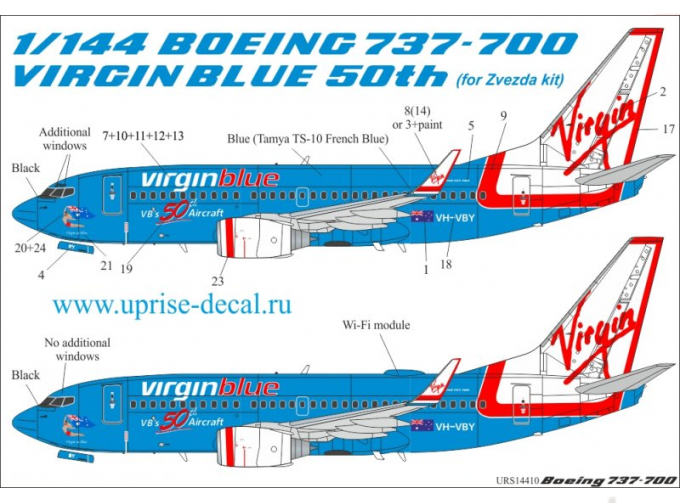 Декаль для Boeing 737-700 Virgin Blue 50th