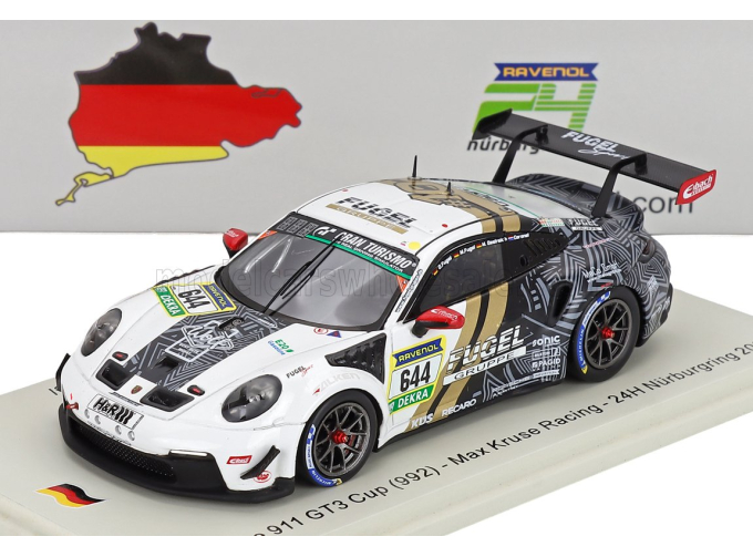 PORSCHE 911 992 Gt3 Cup Team Max Kruse Racing №644 24h Nurburgring (2025) Tom Coronel - Dominik Fugel - Marcel Fugel - Moritz Ostreich, White Black
