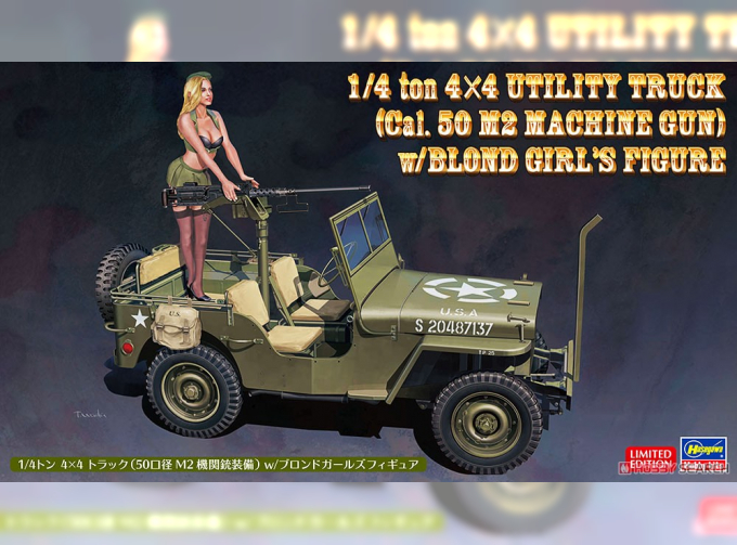 Сборная модель JEEP Willys Mb U.s 1/4 Ton 4x4 Military Utility Truck Machine Gun With Blond Girl Figure 1942