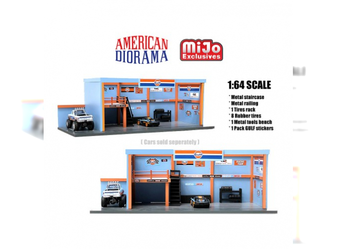 ACCESSORIES DIORAMA GULF GARAGE OFFICINA, LIGHT BLUE ORANGE