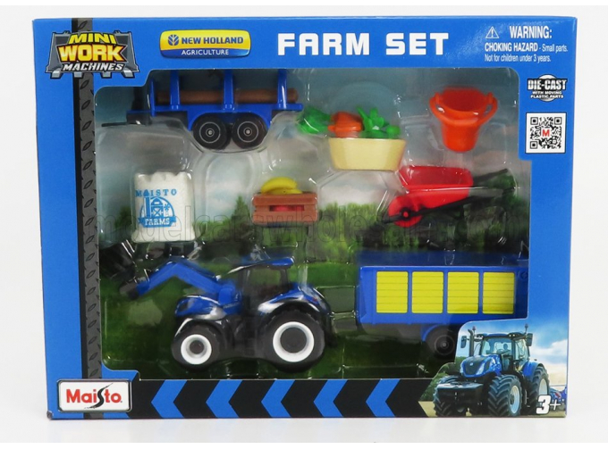 NEW HOLLAND Farm Set T7-315 Tractor With Accessories (2018), Blue Yellow