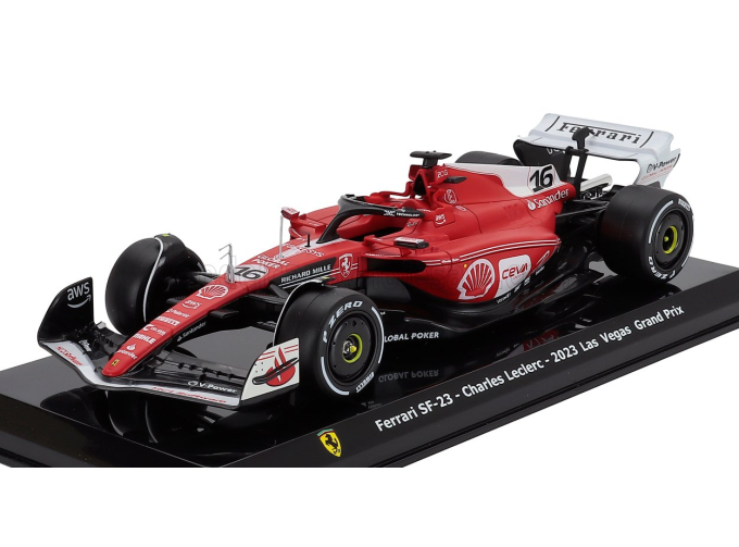 FERRARI F1 Sf-23 Team Scuderia Ferrari №16 2nd Las Vegas Usa Gp 2023 Charles Leclerc - Con Vetrina - With Showcase, Red Black White
