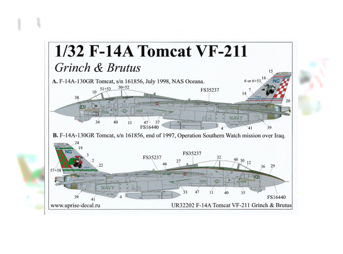 Декаль для F-14A Tomcat VF-211 Grinch & Brutus