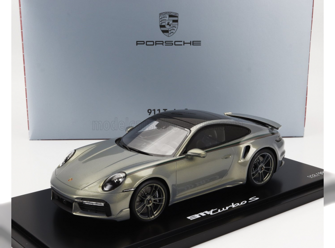 PORSCHE 911 992 Turbo S Coupe (2020) - Con Vetrina - With Showcase, Silver Bamboo Chromaflire