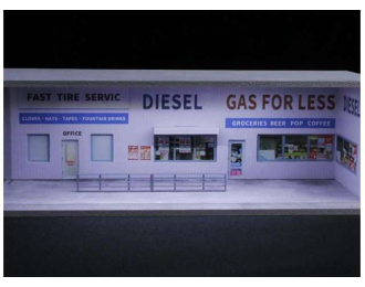 Diorama *A-gas station with light*, blue/white