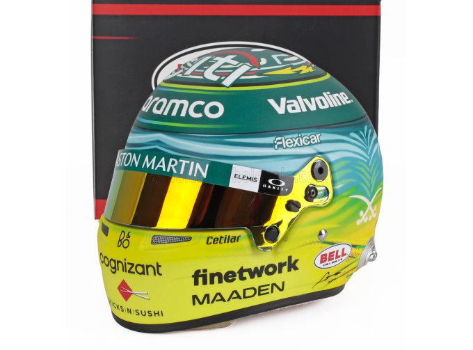 BELL HELMET Casco Helmet F1 Fernando Alonso Team Aston Martin Aramco Cognizant №14 Saudi Arabian Gp (2025), Green Yellow