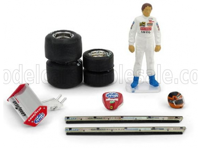 ACCESSORIES Gilles Villeneuve For Ferrari F1 126ck Turbo 1981 With Helmet + Front And Rear Wings + Qualifying Tyres, White