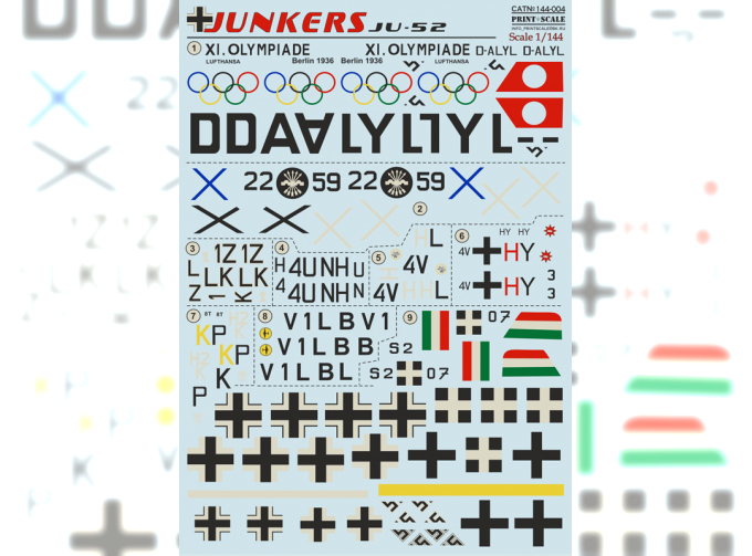 Набор декалей Junkers JU-52 Wet decal