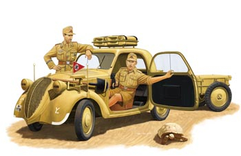 Сборная модель DAK “Topolino” (German/Italian) Light Staff Car w/Crew & IF8 Infantry Cart