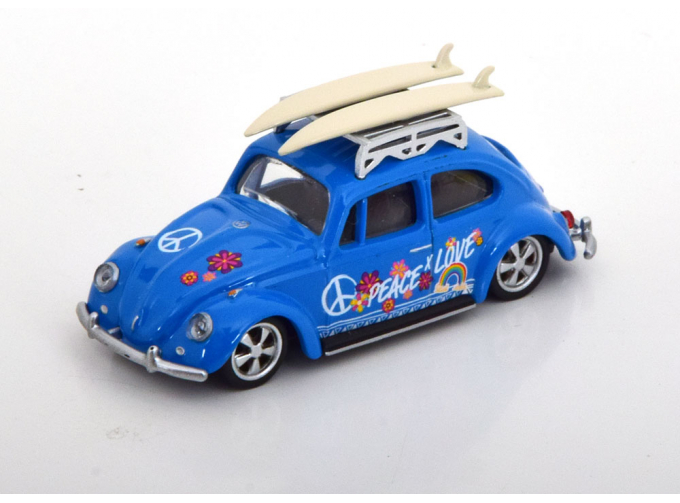 VOLKSWAGEN Beetle Kafer Maggiolino With Surfboard Peace & Love (1955), Light Blue