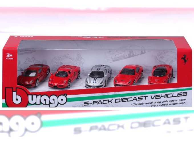 FERRARI Set 5x 488 Gtb - Enzo - 488 Pista - F-12 Berlinetta - Laferrari, Red Silver