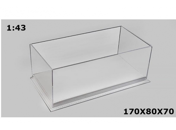Витрина (бокс) акриловая, прозрачная с белой кожаной основой
