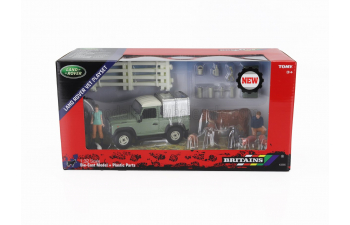 LAND ROVER Land Defender 90 Pick-up Closed With Animals And Figures (1984), Green Silver