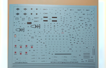 Декаль F-16C/D Fighting Falcon, с тех. надписями, чёрная версия, FFA (удаляемая лаковая подложка)