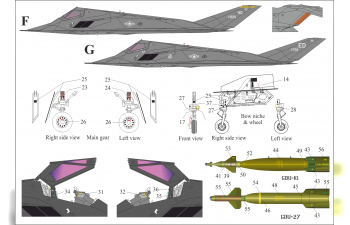 Декаль для F-117A Nighthawk, с тех. надписями