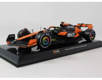 McLAREN F1 Mcl38 Team Mclaren №4 Miami Gp (2024) Lando Norris - With Pilot And Showcase, Orange Black