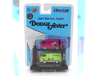 DODGE 2x A-100 Panel Van Custom Dodge Fever (1964) - Garage Set Officina - Ponte Sollevatore Auto - Four Post Lift, Green Red