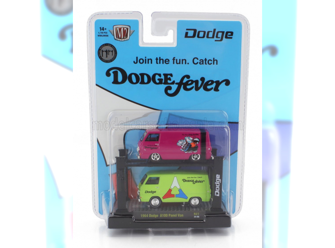 DODGE 2x A-100 Panel Van Custom Dodge Fever (1964) - Garage Set Officina - Ponte Sollevatore Auto - Four Post Lift, Green Red