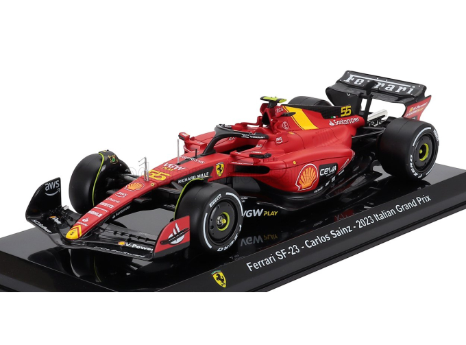 FERRARI F1 Sf-23 Team Scuderia Ferrari №55 Monza Italy Gp (2023) Carlos Sainz - Con Vetrina - With Showcase, Red Black Yellow