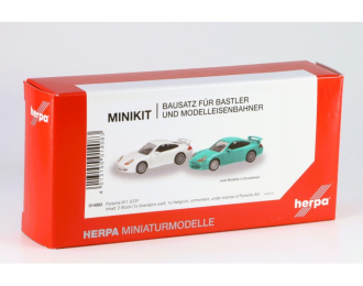 Сборная модель Porsche 911 GT3 белый и зеленый, 2шт