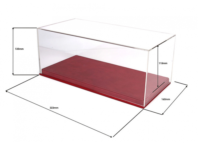 Прозрачный бокс для модели в масштабе 1:18, подставка из красной кожи (323*160*135mm)