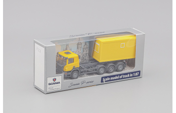 SCANIA P 8х2/4 контейнеровоз 20" с контейнером-бытовкой, жёлтый