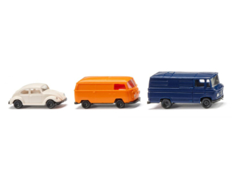 Набор из трех моделей :Одна легковая машина VOLKSWAGEN Beetle и два фургона VOLKSWAGEN T2 и Mercedes-Benz L 406 (1967)